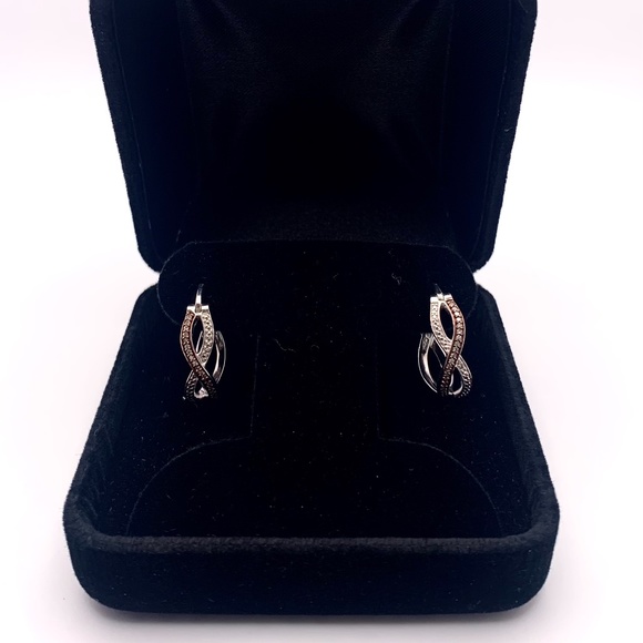 Rhodium two-tone swirl hoop earrings 1/8 tcw - Picture 1 of 7